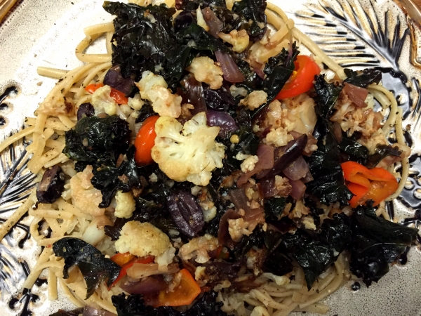 Cauliflower, kale, olive pasta